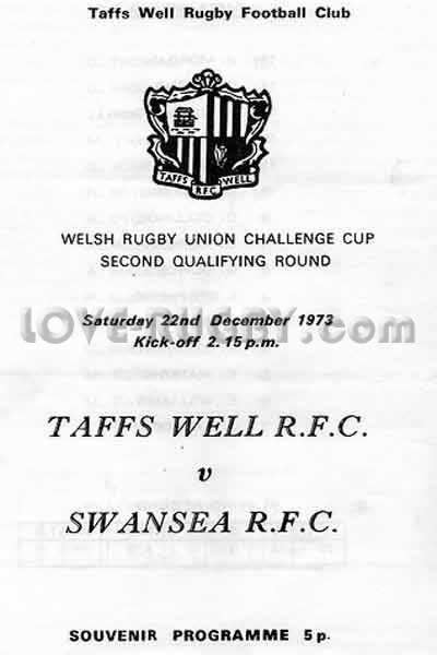 1973 Taffs Well v Swansea  Rugby Programme